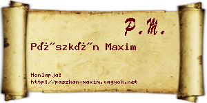 Pászkán Maxim névjegykártya